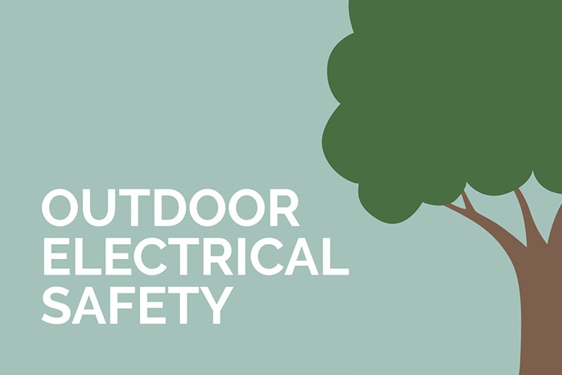 Video - Outdoor Electrical Safety. Drawing of a tree with the text, 